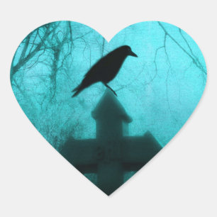 Blue Night Raven Heart Sticker