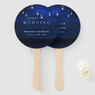 Blue Night Silver Mason Jar String Lights Wedding Hand Fan