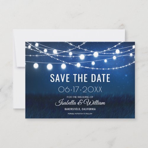 Blue Night  Silver String Lights Save the Date