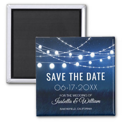 Blue Night  Silver String Lights Save the Date Magnet