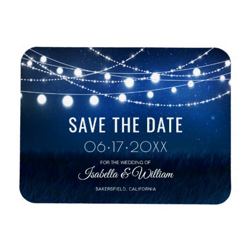 Blue Night  Silver String Lights Save the Date Magnet