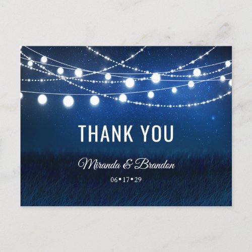 Blue Night  Silver String Lights Thank You Announcement Postcard