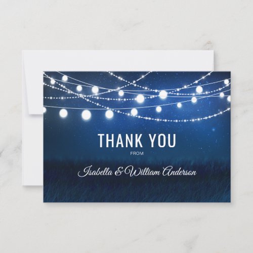 Blue Night  Silver String Lights Thank You Card