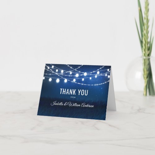 Blue Night  Silver String Lights Thank You Card