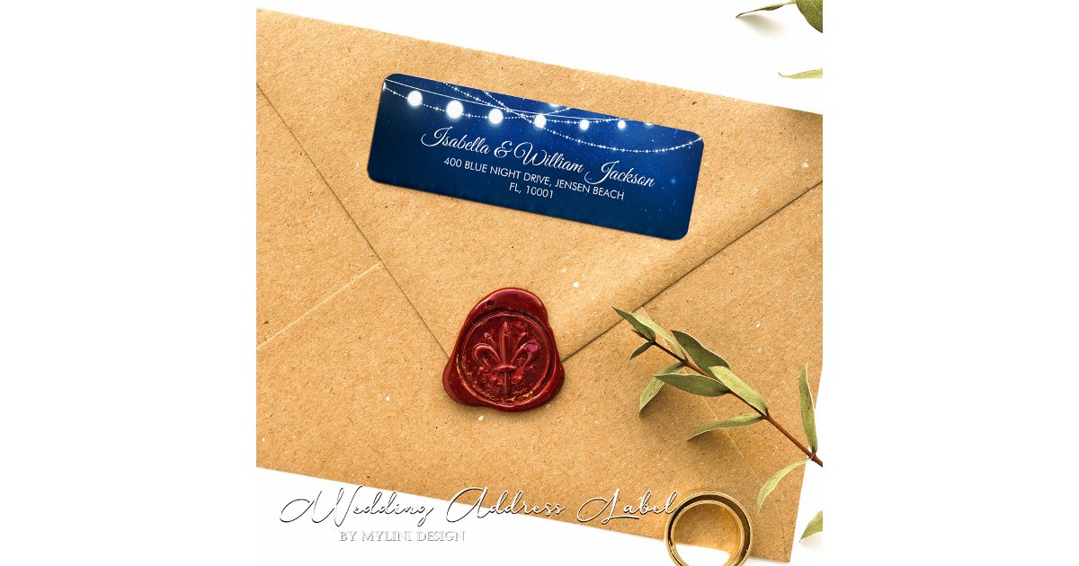 Blue Night & Silver String Lights Wedding Address Label | Zazzle