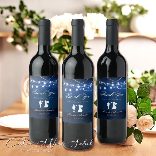 Blue Night  Silver String Lights Wedding Favor Wine Label