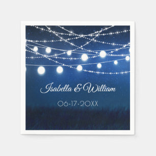 Blue Night & Silver String Lights Wedding Napkins