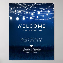 Blue Night &amp; Silver String Lights Wedding Welcome Poster