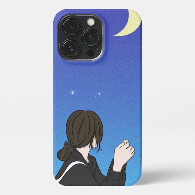 Blue Night Sky Anime Girl iPhone Case (Back)