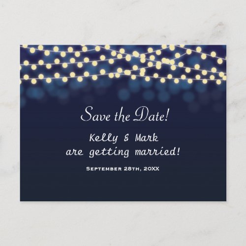 Blue Night Sky String Lights Save Date Postcard