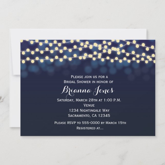Blue Night Sky String Lights Wedding Invitation (Front)