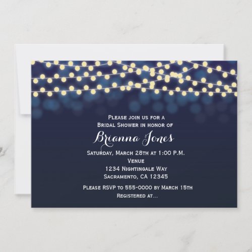 Blue Night Sky String Lights Wedding Invitation