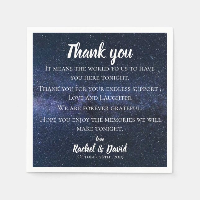 Blue Night Sky  Wedding Thank you Message Napkins (Front)