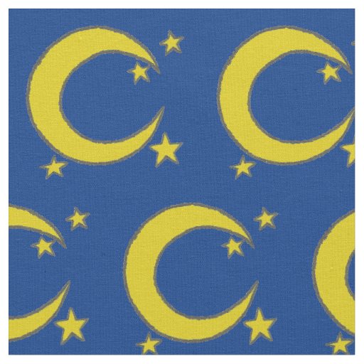Blue Night Sky Yellow Moon Stars Astronomy Fabric