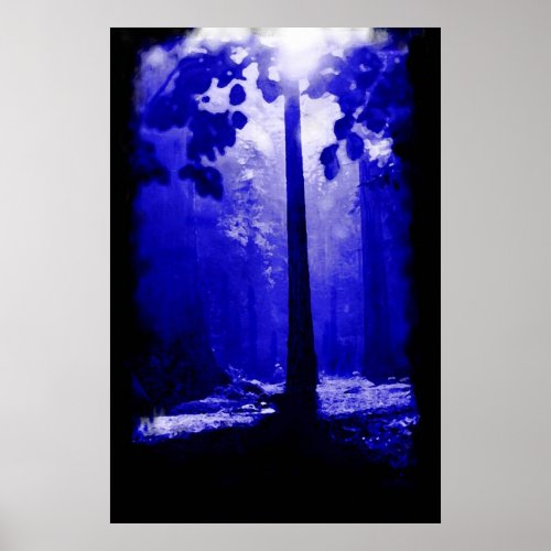 Blue Night Tree Moonlight _ Creative Modern Art Poster