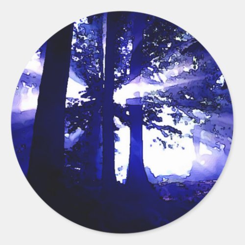 Blue Night Trees Classic Round Sticker
