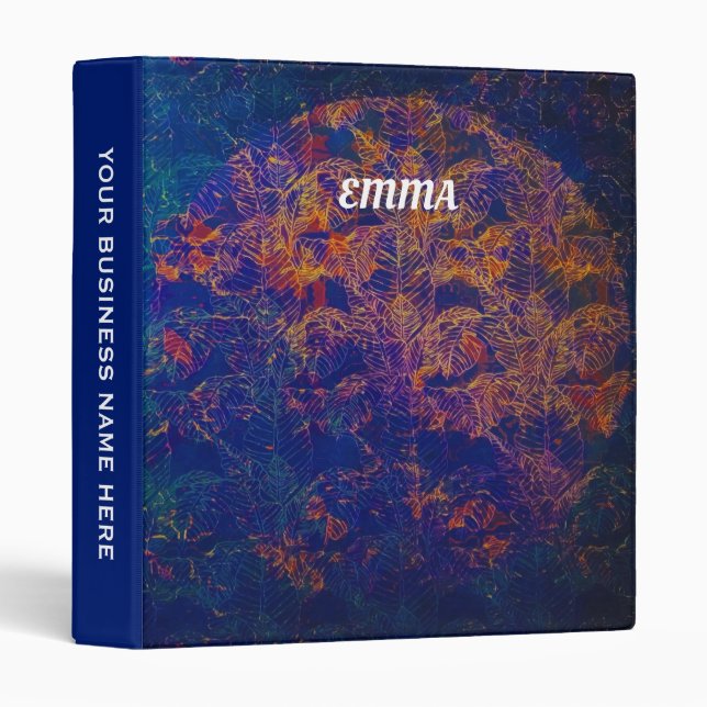Blue Night Tropical Jungle Leaves Moon Metallic 3 Ring Binder (Front/Spine)