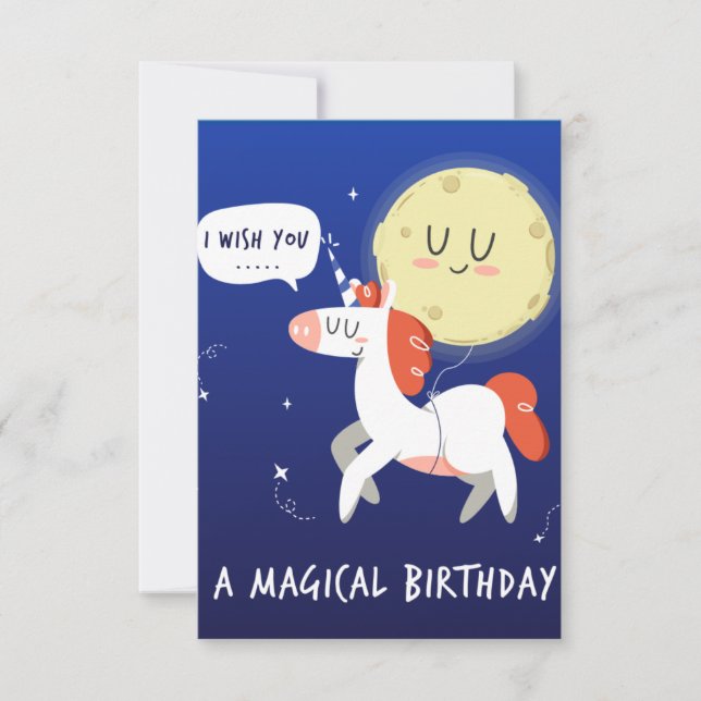 Blue night unicorn happy birthday greetings card (Front)
