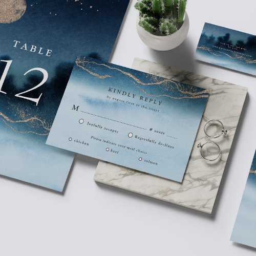 Blue Night Watercolor Landscape RSVP Response Card