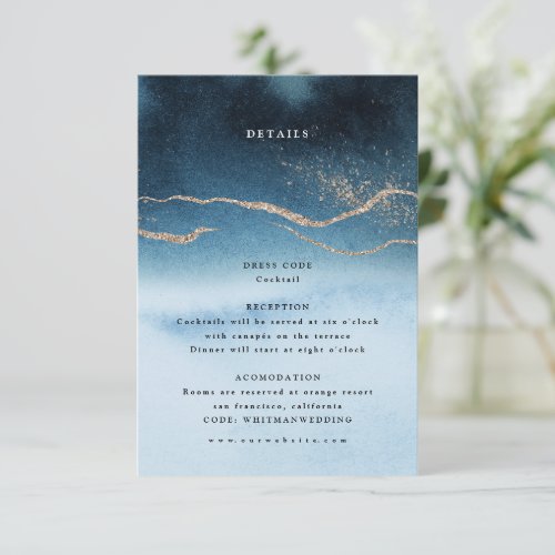 Blue Night Watercolor Landscape Wedding Details  Enclosure Card