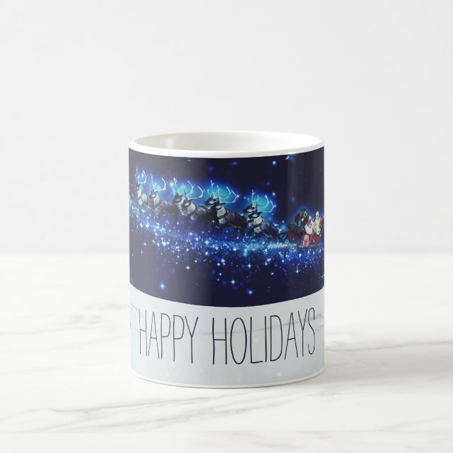 Blue Night With Santa Claus, Reindeer and Sleigh Coffee Mug (Center)