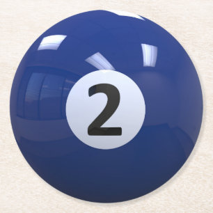 Blue No. 2 Billiard Pool Ball Round Paper Coaster