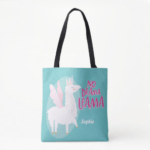 Blue No Drama Llama | Unicorn Llama Personalized Tote Bag