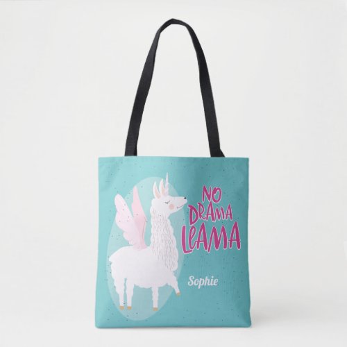 Blue No Drama Llama  Unicorn Llama Personalized Tote Bag