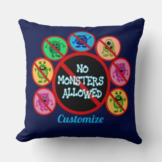 Blue No Monsters Allowed  Kids Throw Pillow (Front)