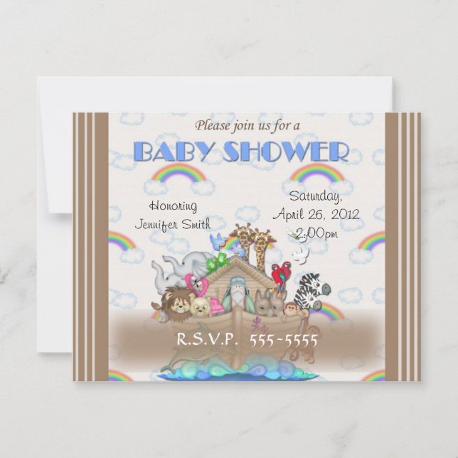 Blue Noah's Ark Baby Shower Invitation (Front)