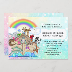 Blue Noah's Ark Baby Shower Invitation