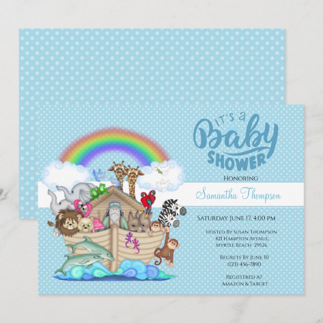 Blue Noah's Ark Baby Shower Invitation (Front/Back)