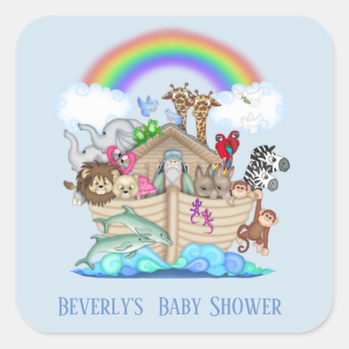 Blue Noahs Ark Baby Shower Sticker