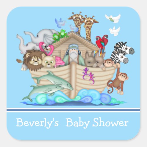 Blue Noahs Ark Baby Shower Sticker