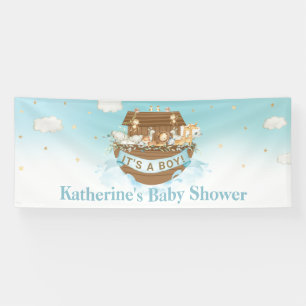 Blue Noah's Ark Boy Baby Shower Birthday Baptism Banner