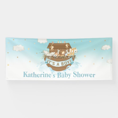 Blue Noahs Ark Boy Baby Shower Birthday Baptism  Banner