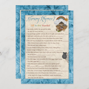 Blue Noah's Ark Nursery Rhyme Baby Shower Games Invitation