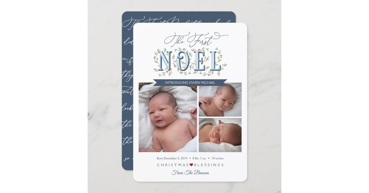 Blue Noel Birth Announcement Svg Christmas Card Zazzle Com