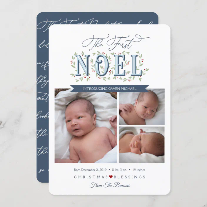 Download Blue Noel Birth Announcement Svg Christmas Card Zazzle Com