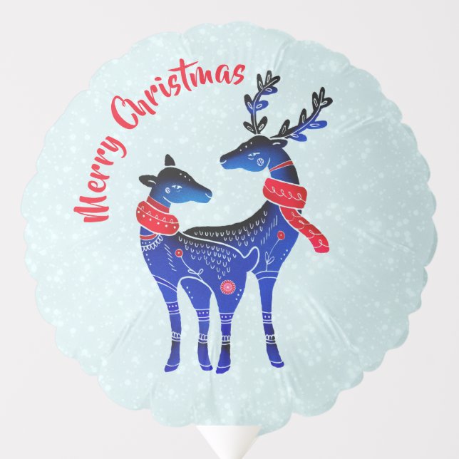Blue Nordic Christmas Reindeer Pair Balloon (Front)