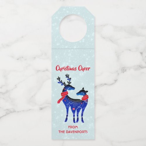 Blue Nordic Christmas Reindeer Pair Bottle Hanger Tag