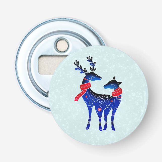 Blue Nordic Christmas Reindeer Pair Bottle Opener (Front)