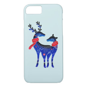 Blue Nordic Christmas Reindeer Pair iPhone 8/7 Case