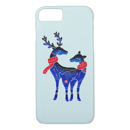 Blue Nordic Christmas Reindeer Pair iPhone 87 Case