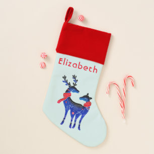 Blue Nordic Christmas Reindeer Pair Christmas Stocking