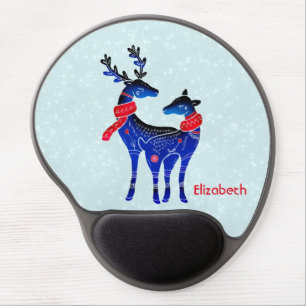 Blue Nordic Christmas Reindeer Pair Gel Mouse Pad