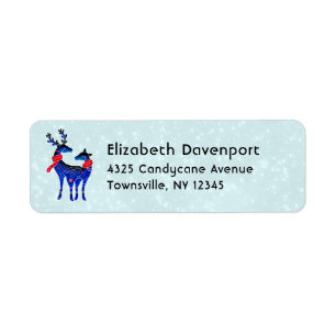 Blue Nordic Christmas Reindeer Pair Label