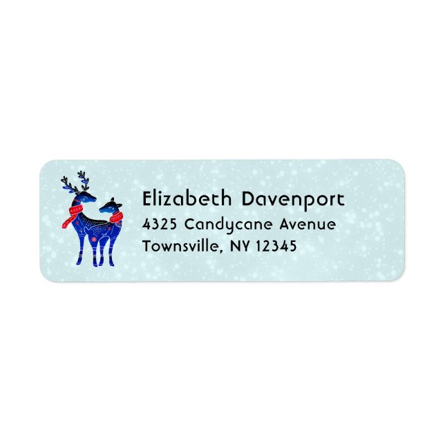 Blue Nordic Christmas Reindeer Pair Label (Front)