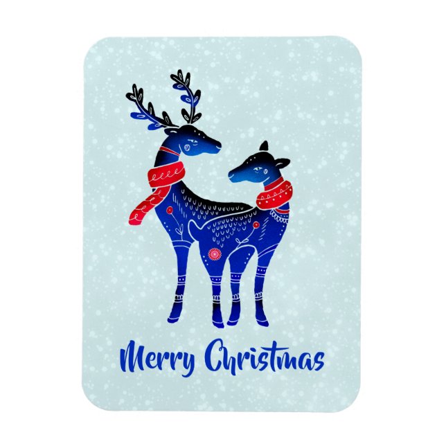 Blue Nordic Christmas Reindeer Pair Magnet (Vertical)