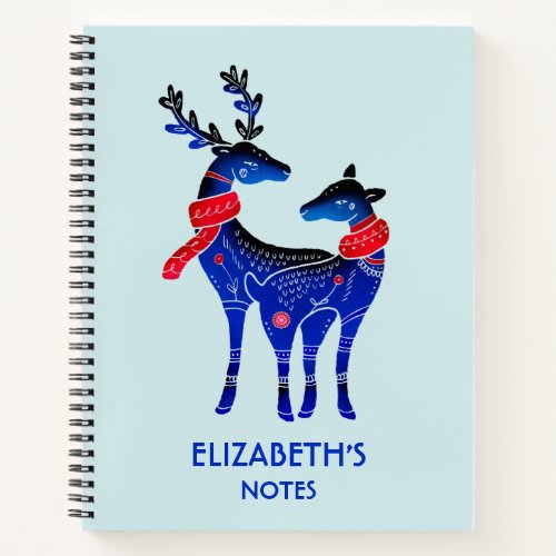 Blue Nordic Christmas Reindeer Pair Notebook